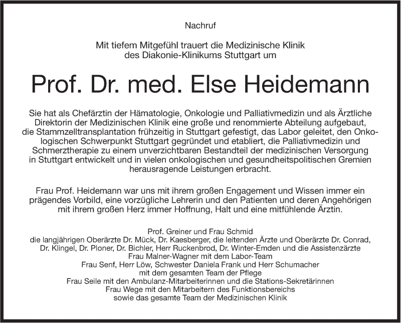  Traueranzeige für Else Heidemann vom 10.09.2016 aus Stuttgarter Zeitung / Stuttgarter Nachrichten