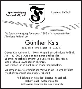 Traueranzeige von Günther Ksis von Stuttgarter Zeitung / Stuttgarter Nachrichten