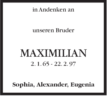 Traueranzeige von Maximilian  von Stuttgarter Zeitung / Stuttgarter Nachrichten