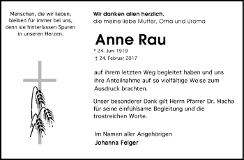 Traueranzeige von Anne Rau von Stuttgarter Zeitung / Stuttgarter Nachrichten