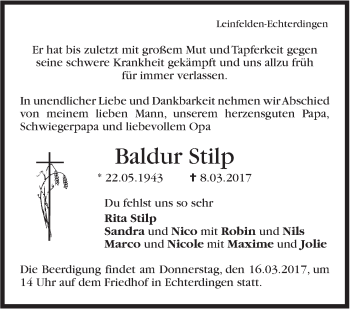 Traueranzeige von Baldur Stilp von Stuttgarter Zeitung / Stuttgarter Nachrichten