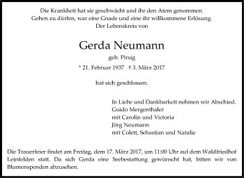 Traueranzeige von Gerda Neumann von Stuttgarter Zeitung / Stuttgarter Nachrichten