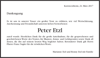 Traueranzeige von Peter Etzl von Stuttgarter Zeitung / Stuttgarter Nachrichten