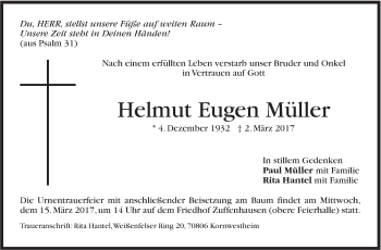 Traueranzeige von Helmut Eugen Müller von Stuttgarter Zeitung / Stuttgarter Nachrichten