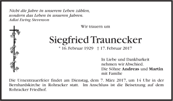 Traueranzeige von Siegfried Traunecker von Stuttgarter Zeitung / Stuttgarter Nachrichten