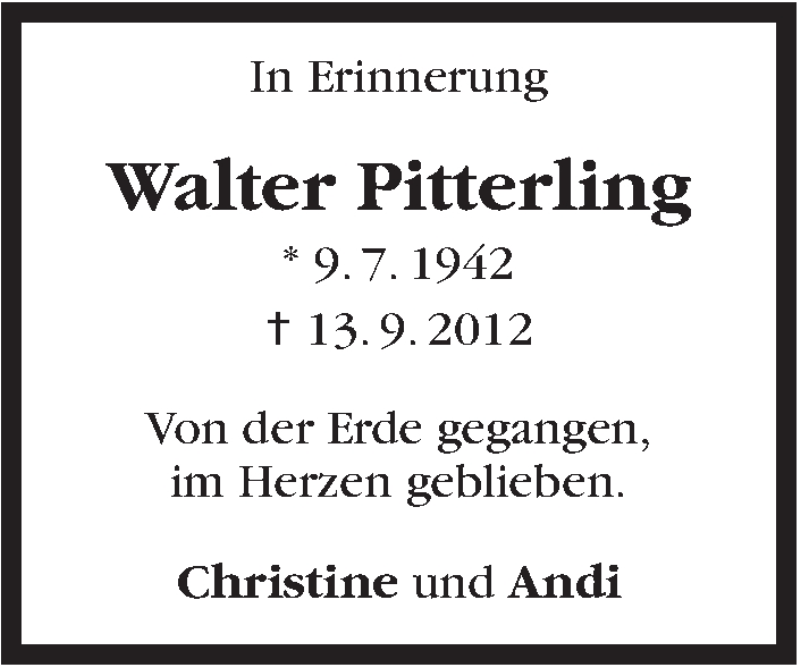  Traueranzeige für Walter Pitterling vom 10.07.2017 aus Stuttgarter Zeitung / Stuttgarter Nachrichten