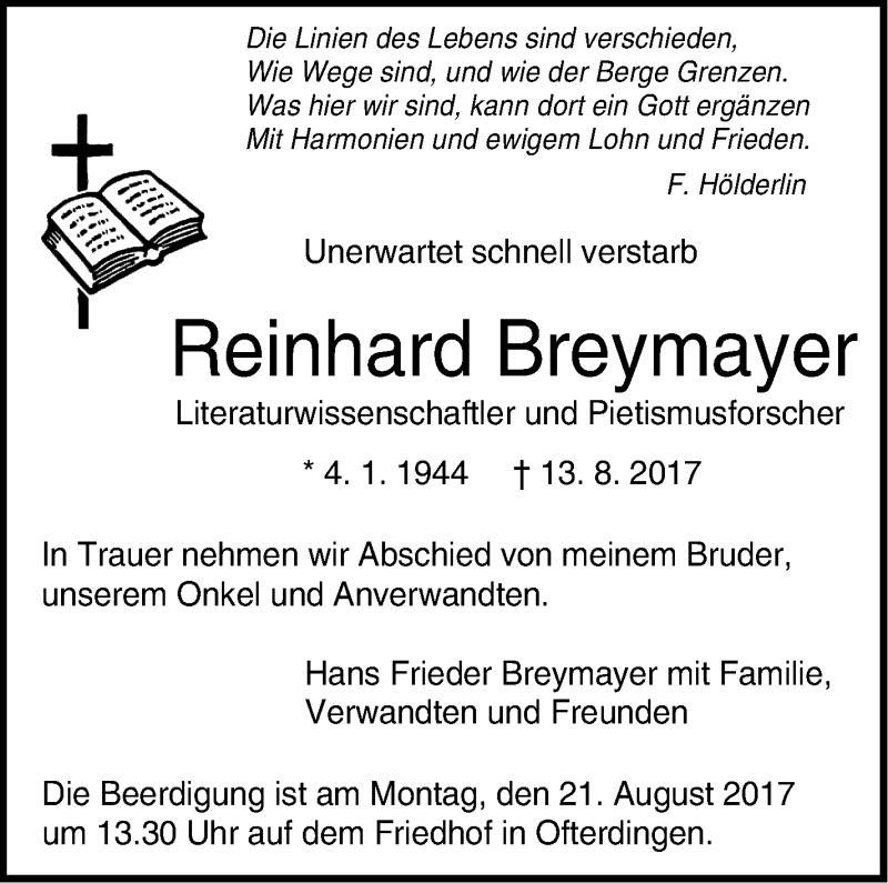  Traueranzeige für Reinhard Breymayer vom 18.08.2017 aus Stuttgarter Zeitung / Stuttgarter Nachrichten