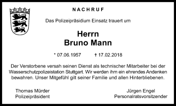 Traueranzeige von Bruno Mann von Stuttgarter Zeitung / Stuttgarter Nachrichten