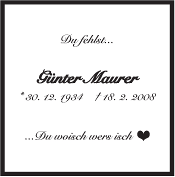 Traueranzeige von Günter Maurer von Stuttgarter Zeitung / Stuttgarter Nachrichten