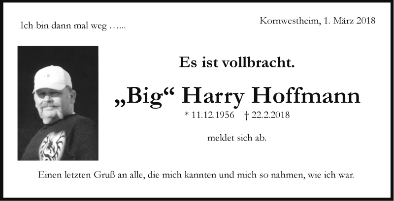  Traueranzeige für Harry Hoffmann vom 01.03.2018 aus Stuttgarter Zeitung / Stuttgarter Nachrichten