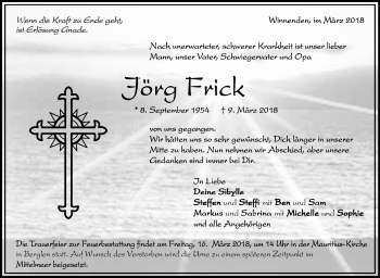 Traueranzeige von Jörg Frick von Stuttgarter Zeitung / Stuttgarter Nachrichten