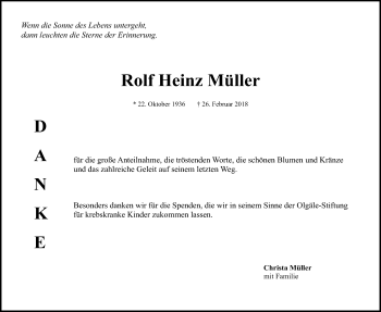 Traueranzeige von Rolf Heinz Müller von Stuttgarter Zeitung / Stuttgarter Nachrichten