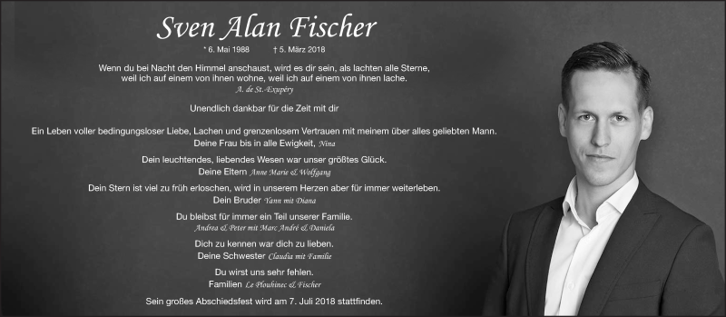  Traueranzeige für Sven Alan Fischer vom 10.03.2018 aus Stuttgarter Zeitung / Stuttgarter Nachrichten