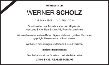 Traueranzeige von Werner Scholz von Stuttgarter Zeitung / Stuttgarter Nachrichten