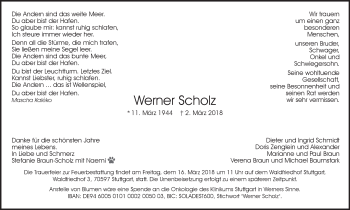 Traueranzeige von Werner Scholz von Stuttgarter Zeitung / Stuttgarter Nachrichten