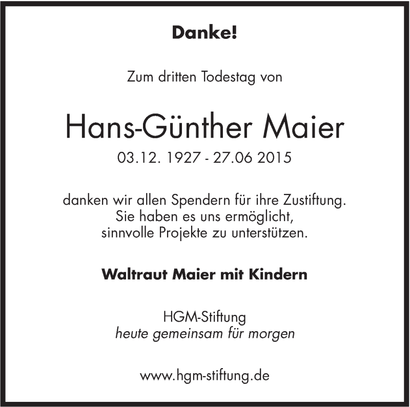  Traueranzeige für Hans-Günther Maier vom 27.06.2018 aus Stuttgarter Zeitung / Stuttgarter Nachrichten