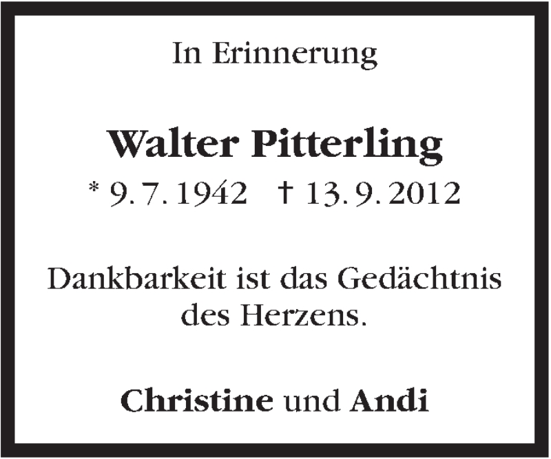  Traueranzeige für Walter Pitterling vom 09.07.2018 aus Stuttgarter Zeitung / Stuttgarter Nachrichten