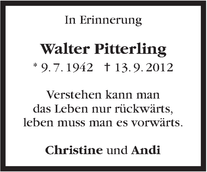  Traueranzeige für Walter Pitterling vom 13.09.2018 aus Stuttgarter Zeitung / Stuttgarter Nachrichten