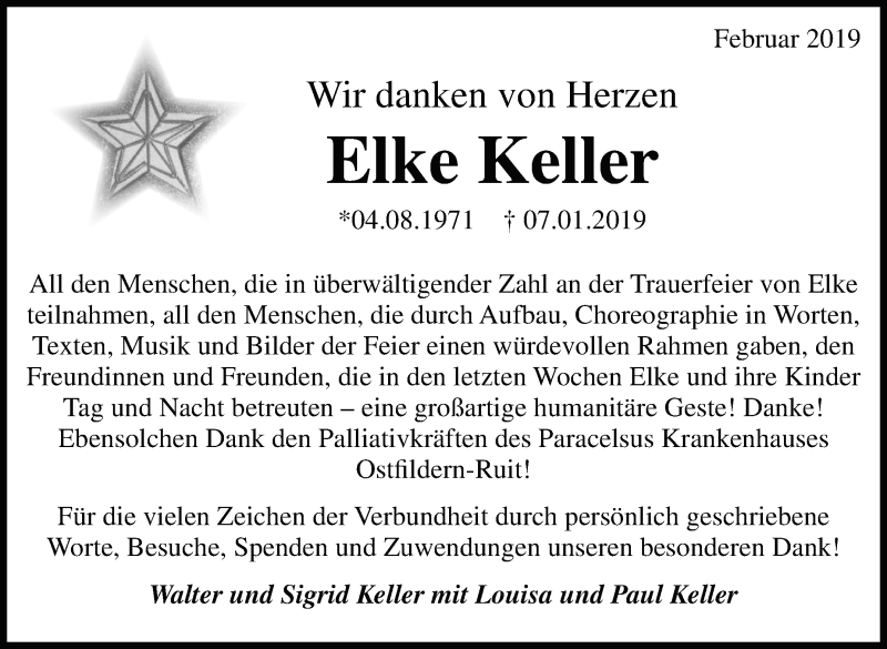 Traueranzeige für Elke Keller vom 15.02.2019 aus Stuttgarter Zeitung / Stuttgarter Nachrichten