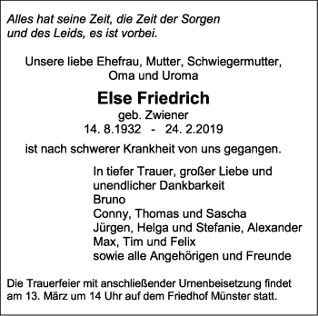 Traueranzeige von Else Friedrich von Stuttgarter Zeitung / Stuttgarter Nachrichten