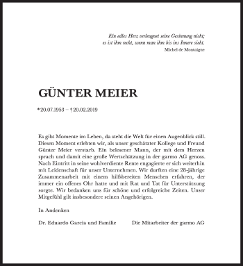 Traueranzeige von Günter Meier von Stuttgarter Zeitung / Stuttgarter Nachrichten
