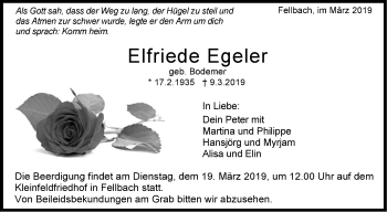Traueranzeige von Elfriede Egeler von Stuttgarter Zeitung / Stuttgarter Nachrichten