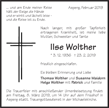 Traueranzeige von Ilse Wolther von Stuttgarter Zeitung / Stuttgarter Nachrichten