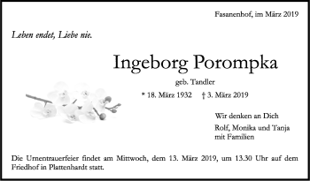 Traueranzeige von Ingeborg Porompka von Stuttgarter Zeitung / Stuttgarter Nachrichten