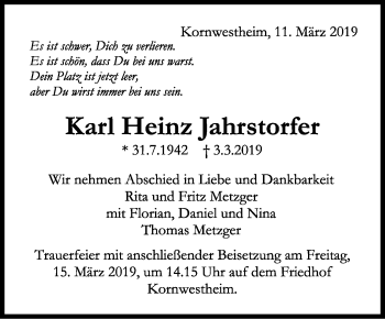 Traueranzeige von Karl Heinz Jahrstorfer von Stuttgarter Zeitung / Stuttgarter Nachrichten