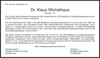 Traueranzeige von Klaus Wichelhaus von Stuttgarter Zeitung / Stuttgarter Nachrichten