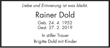 Traueranzeige von Rainer Dold von Stuttgarter Zeitung / Stuttgarter Nachrichten