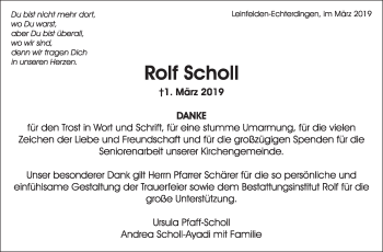 Traueranzeige von Rolf Scholl von Stuttgarter Zeitung / Stuttgarter Nachrichten