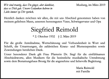 Traueranzeige von Siegfried Reimold von Stuttgarter Zeitung / Stuttgarter Nachrichten