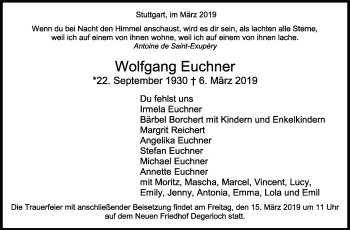 Traueranzeige von Wolfgang Euchner von Stuttgarter Zeitung / Stuttgarter Nachrichten