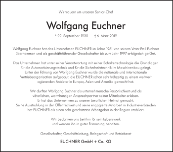 Traueranzeige von Wolfgang Euchner von Stuttgarter Zeitung / Stuttgarter Nachrichten