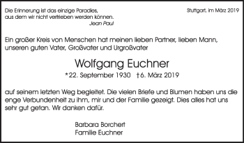 Traueranzeige von Wolfgang Euchner von Stuttgarter Zeitung / Stuttgarter Nachrichten
