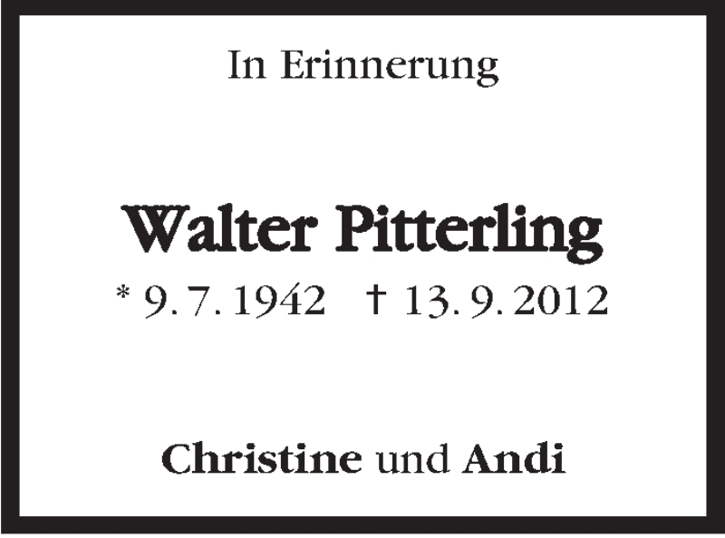  Traueranzeige für Walter Pitterling vom 09.07.2019 aus Stuttgarter Zeitung / Stuttgarter Nachrichten