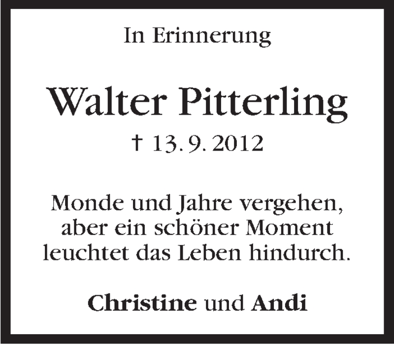  Traueranzeige für Walter Pitterling vom 13.09.2019 aus Stuttgarter Zeitung / Stuttgarter Nachrichten