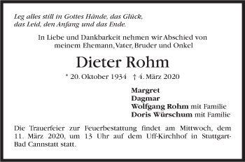 Traueranzeige von Dieter Rohm von Stuttgarter Zeitung / Stuttgarter Nachrichten