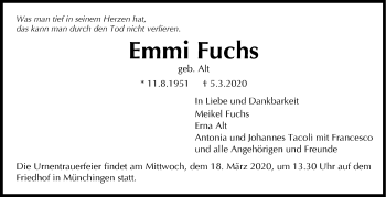 Traueranzeige von Emmi Fuchs von Stuttgarter Zeitung / Stuttgarter Nachrichten