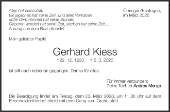 Traueranzeige von Gerhard Kiess von Stuttgarter Zeitung / Stuttgarter Nachrichten