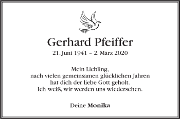 Traueranzeige von Gerhard Pfeiffer von Stuttgarter Zeitung / Stuttgarter Nachrichten
