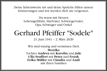 Traueranzeige von Gerhard Pfeiffer von Stuttgarter Zeitung / Stuttgarter Nachrichten