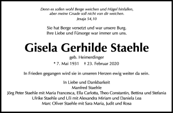 Traueranzeige von Gisela Gerhilde Staehle von Stuttgarter Zeitung / Stuttgarter Nachrichten