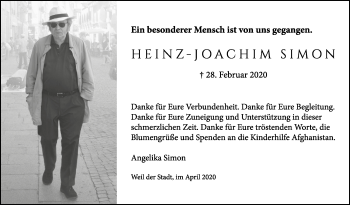 Traueranzeige von Heinz-Joachim Simon von Stuttgarter Zeitung / Stuttgarter Nachrichten