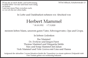 Traueranzeige von Herbert Mammel von Stuttgarter Zeitung / Stuttgarter Nachrichten