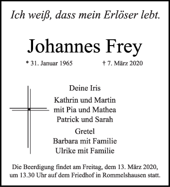 Traueranzeige von Johannes Frey von Stuttgarter Zeitung / Stuttgarter Nachrichten