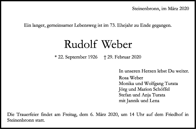  Traueranzeige für Rudolf Weber vom 03.03.2020 aus Stuttgarter Zeitung / Stuttgarter Nachrichten