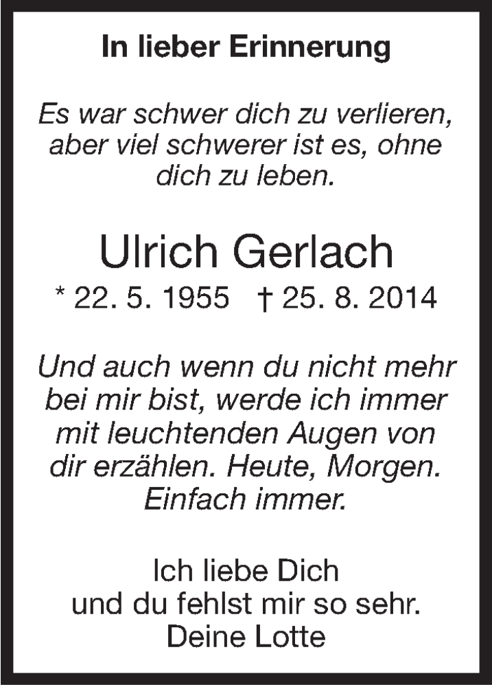  Traueranzeige für Ulrich Gerlach vom 25.08.2020 aus Stuttgarter Zeitung / Stuttgarter Nachrichten