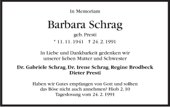 Traueranzeige von Barbara Schrag von Stuttgarter Zeitung / Stuttgarter Nachrichten